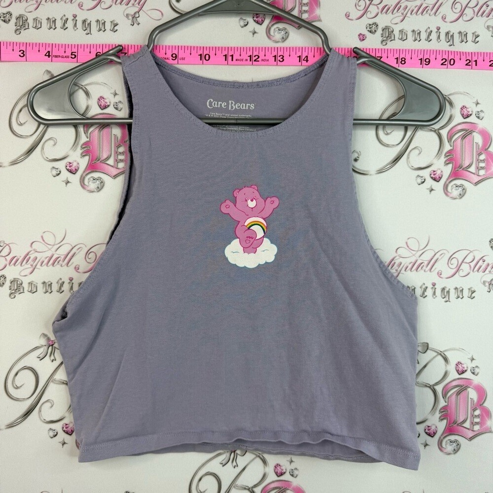 Care Bears tank top cropped Lavender Crop Tank with Pink Bear and Rainbow